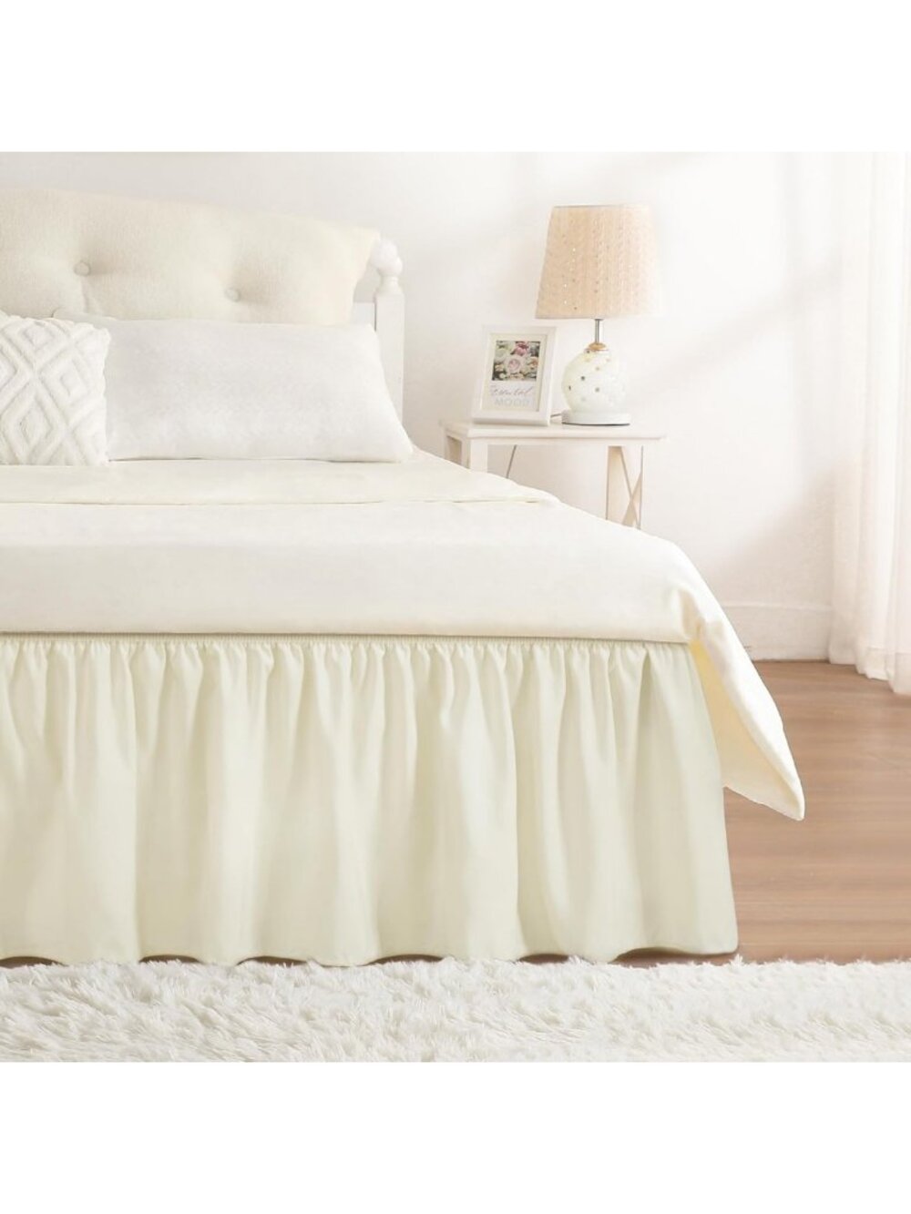 Elegant Cream Queen Bed Skirt - 18" Drop, Wrap-Around Elastic, Machine Washable
